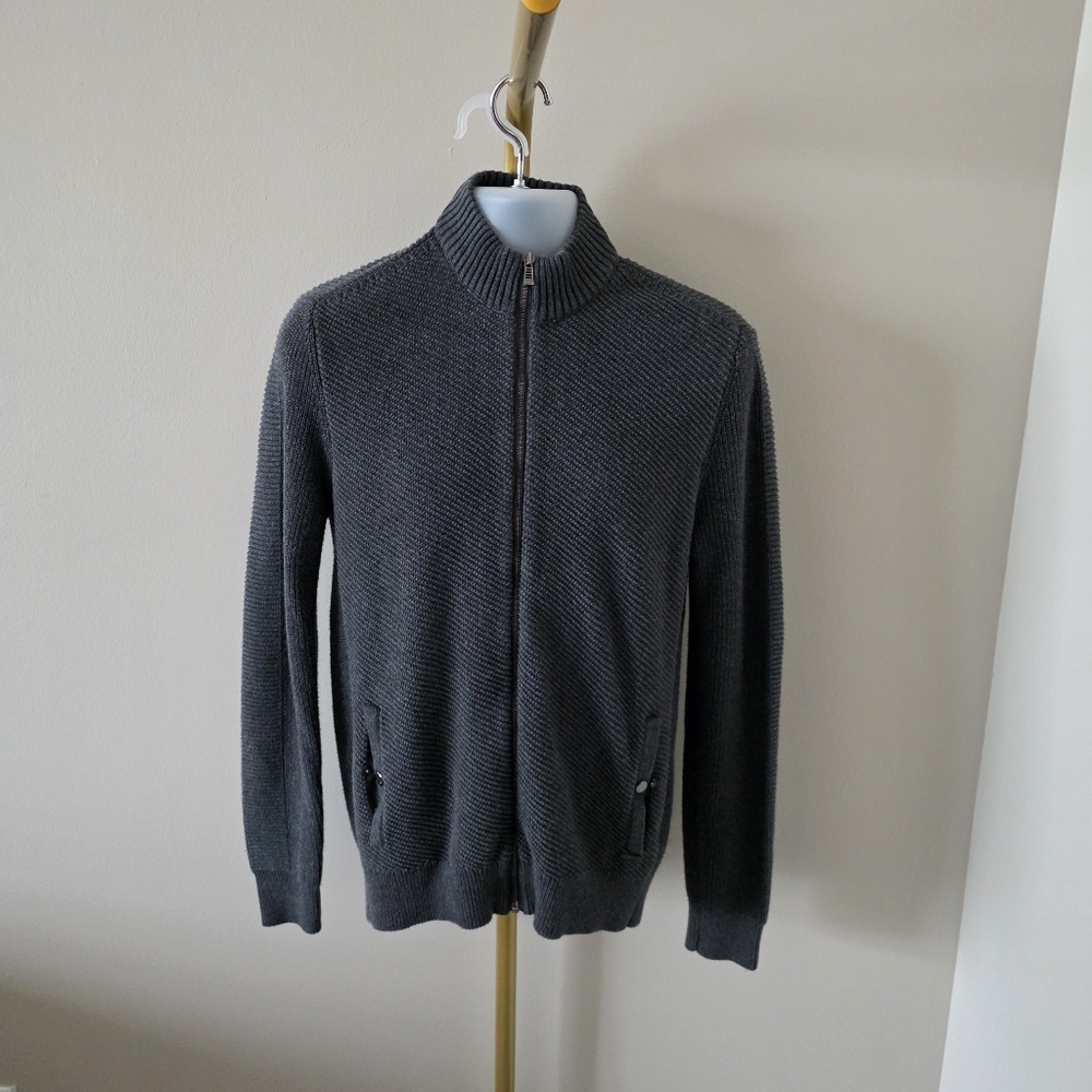Calvin Klein Gray Full Zip Knit Cardigan Sweater Sz Medium